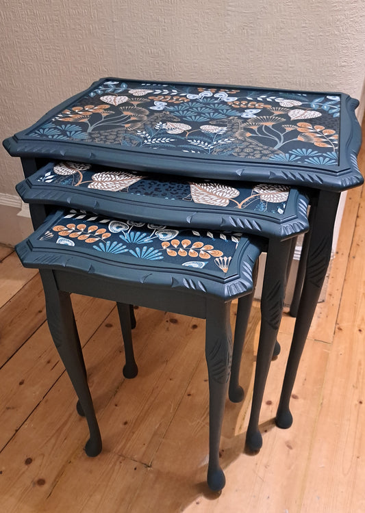 Upcycled Nest of Three Tables Dark Green