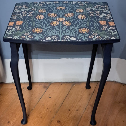 Upcycled Nest of Three Tables William Morris Blackthorn Blue
