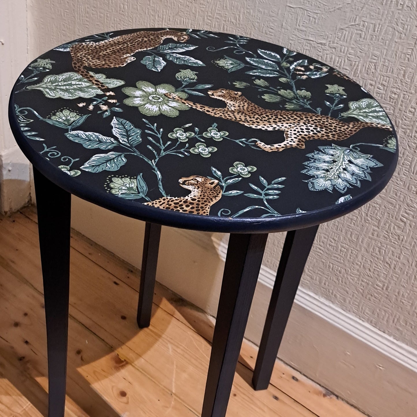 Upcycled Wooden Side Table with Tropical Jungle Print