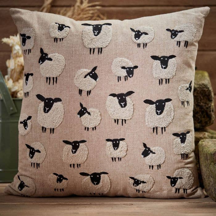 Sheep Cushion Embroidered Fabric