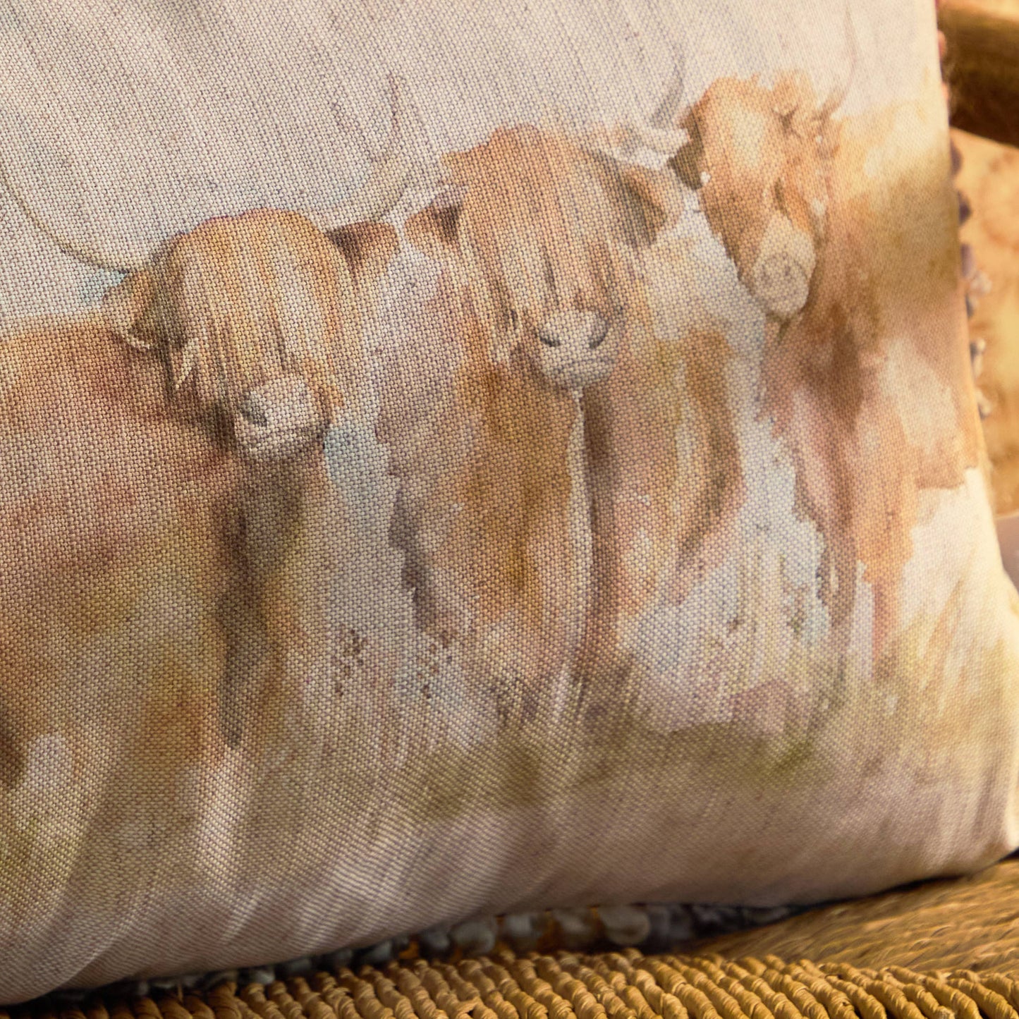 Voyage Maison Highland Cattle Printed Cushion Natural 30cm x 50cm