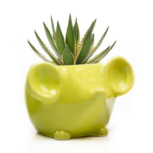 Mouse Planter Glazed Ceramic Animal Pot: Chartreuse Green