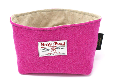Handmade Harris Tweed Linen Basket: Hot Pink