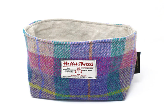 Handmade Harris Tweed Linen Basket: Pink/Purple