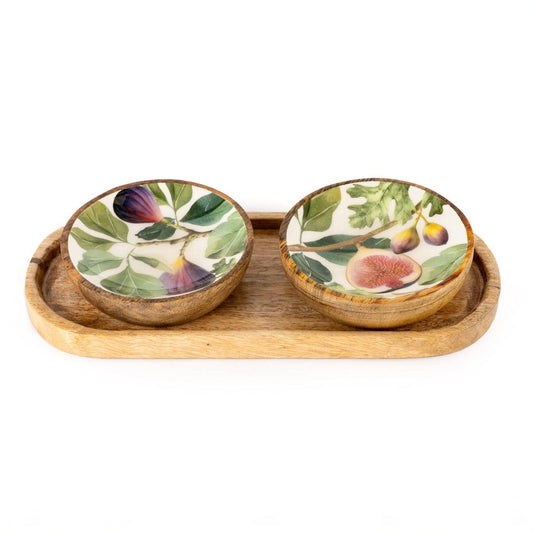 Set of 2 Dipping Bowls Mango Wood Figs Design