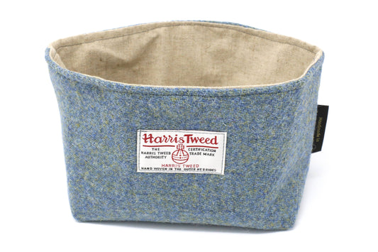 Handmade Harris Tweed Linen Basket: Seagreen/Blue