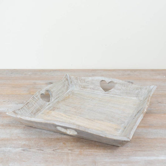 Rustic Wooden Heart-Cut Tray, 36cm