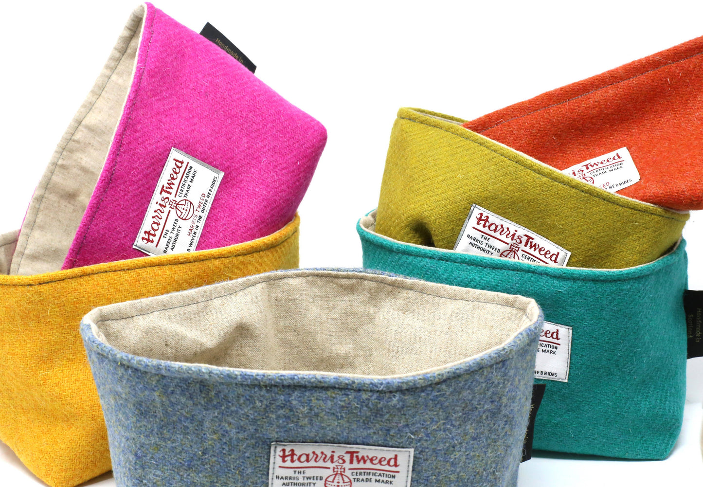Handmade Harris Tweed Linen Basket: Yellow