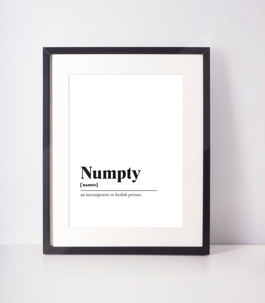 Numpty Scottish Slang Definition Unframed Print: A4