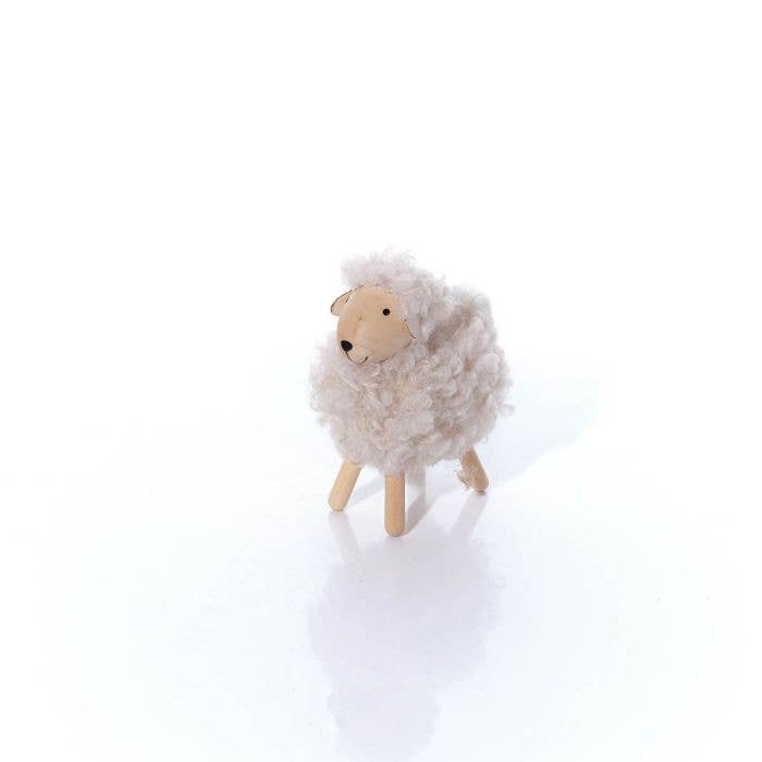 Fleecy sheep Ornament with Wooden Face and Legs