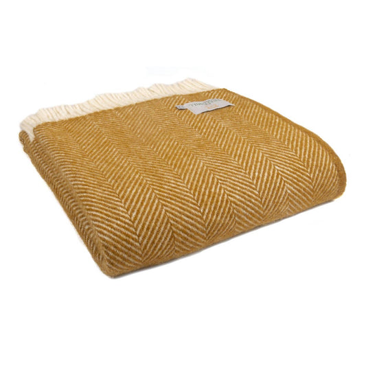 Tweedmill Fishbone Pure New Wool Throw: English Mustard Herringbone