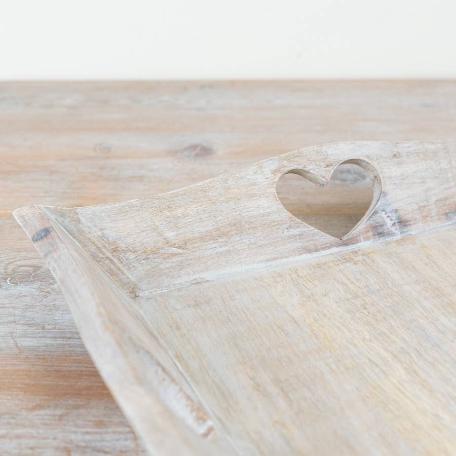 Rustic Wooden Heart-Cut Tray, 36cm