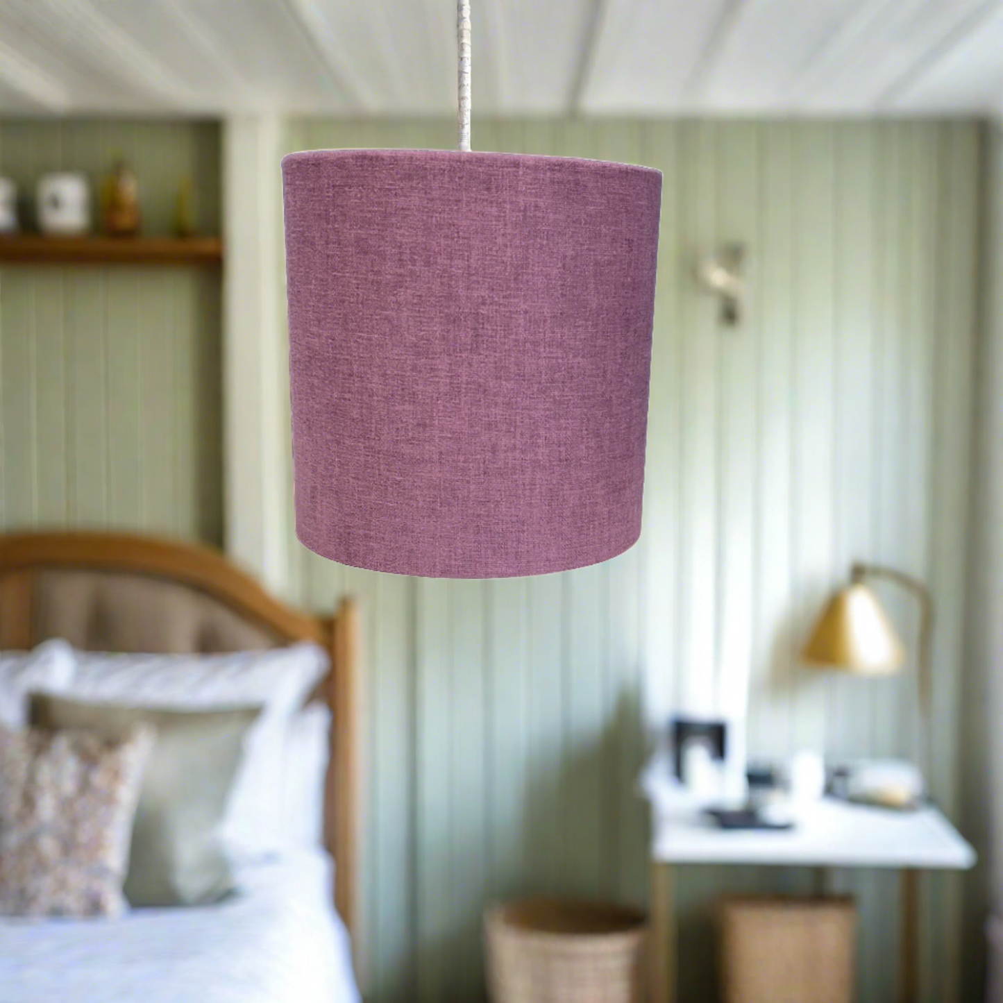 Raspberry Leaf Interiors Handmade Fabric Lampshade, Drum/Cylinder  Oslo Mulberry