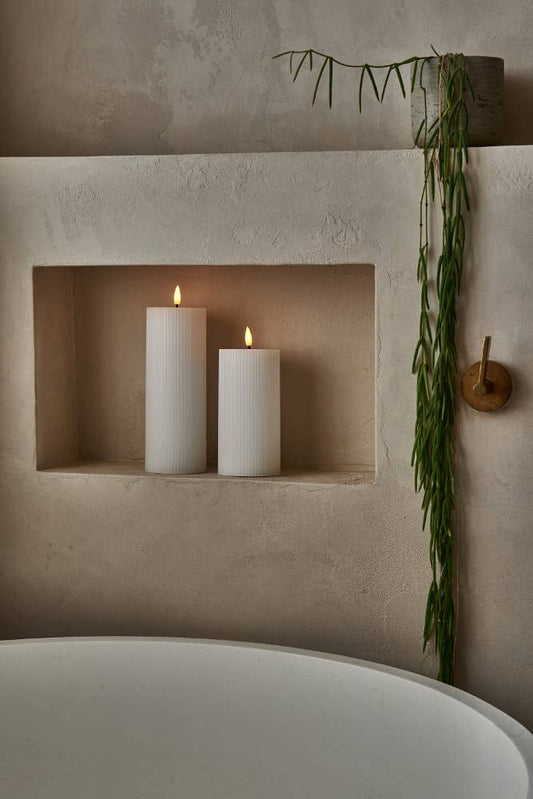 Ribbed Pillar Candle - set of 2: White