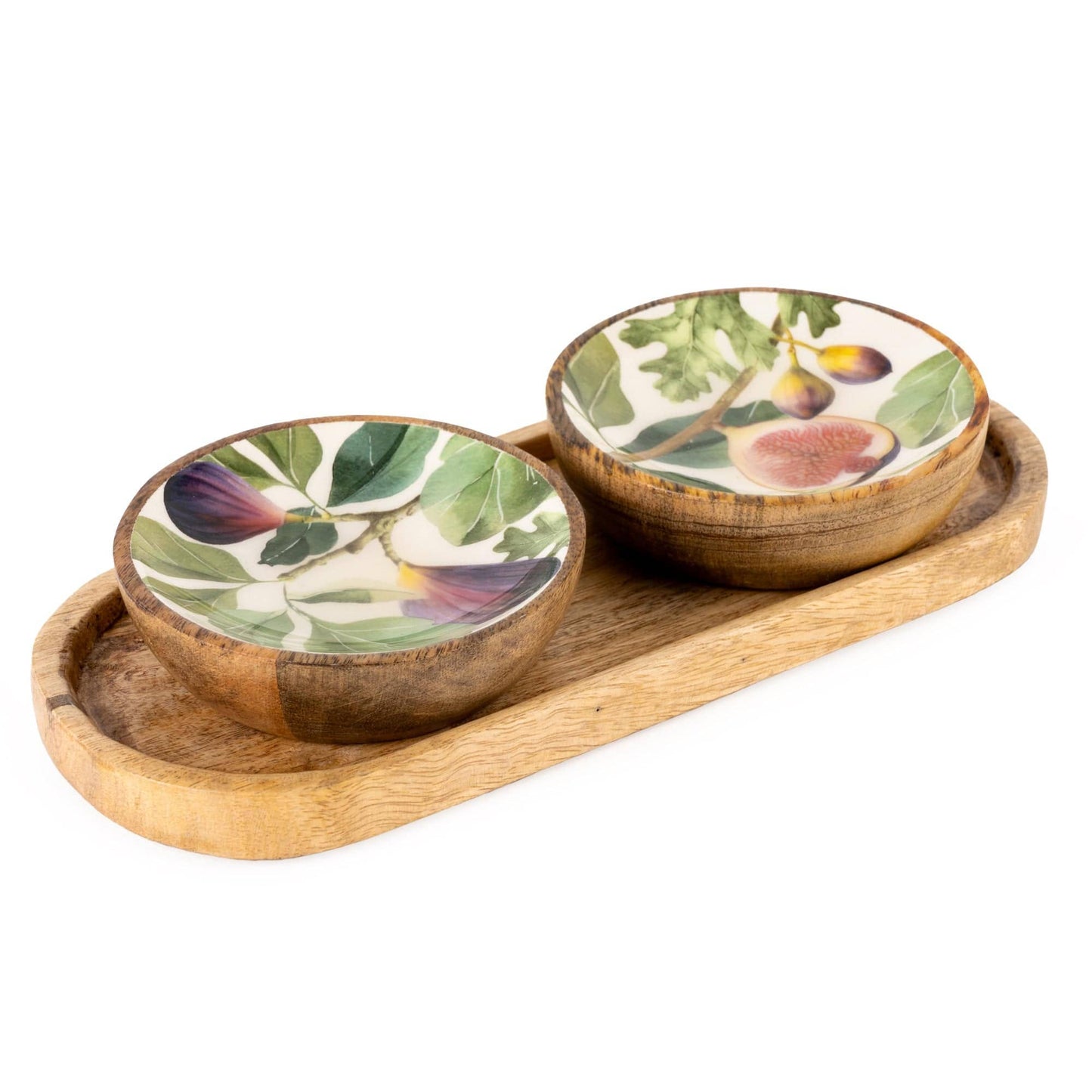 Set of 2 Dipping Bowls Mango Wood Figs Design