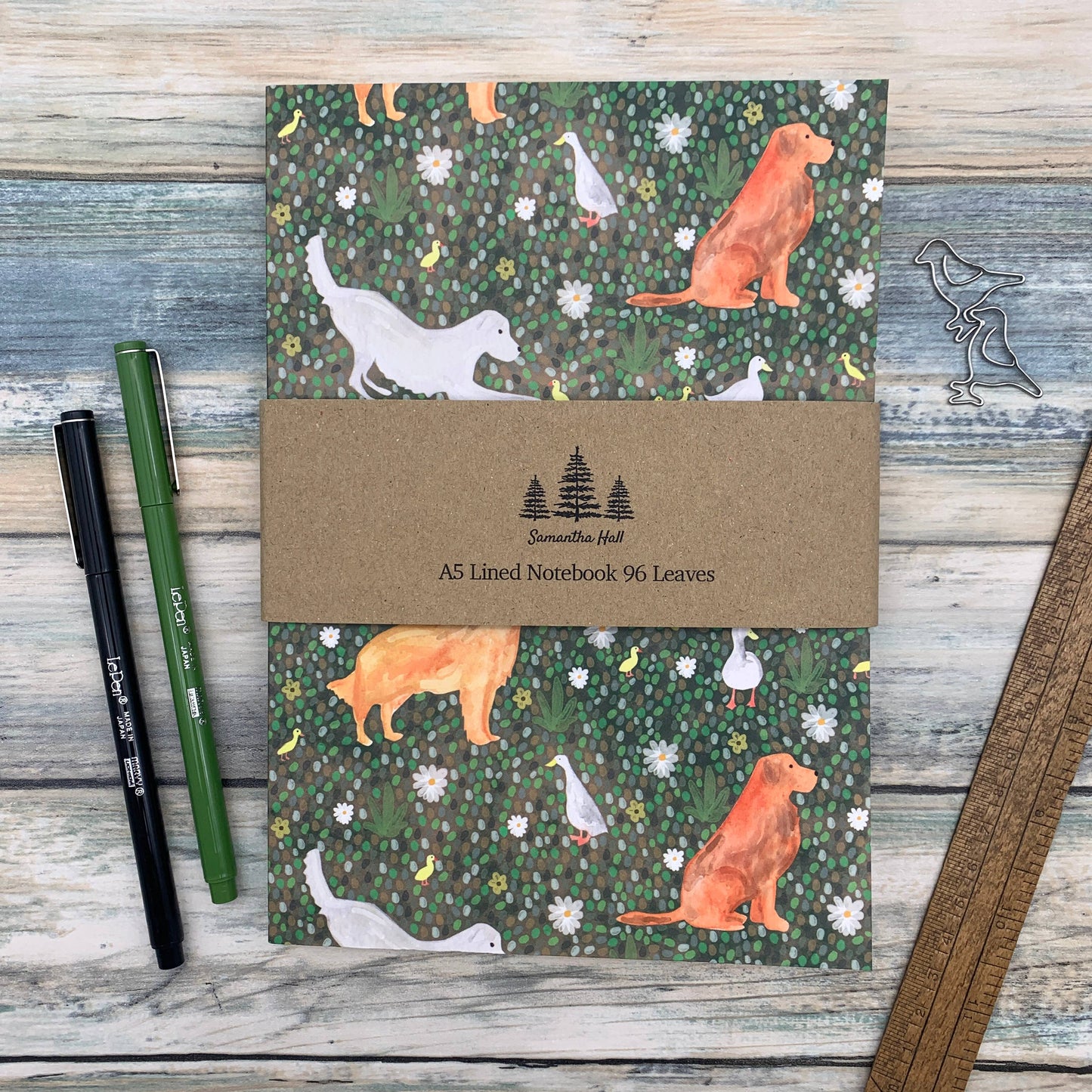 Samantha Hall Designs Golden Retriever A5 lined notebook