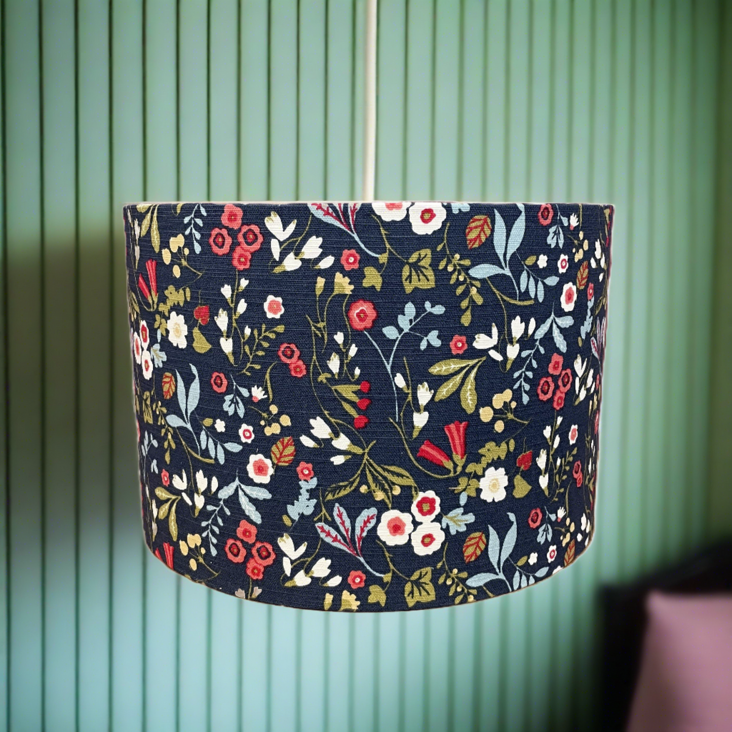 Raspberry Leaf Interiors Handmade Lampshade 30cm Drum Ashbee Navy Rouge