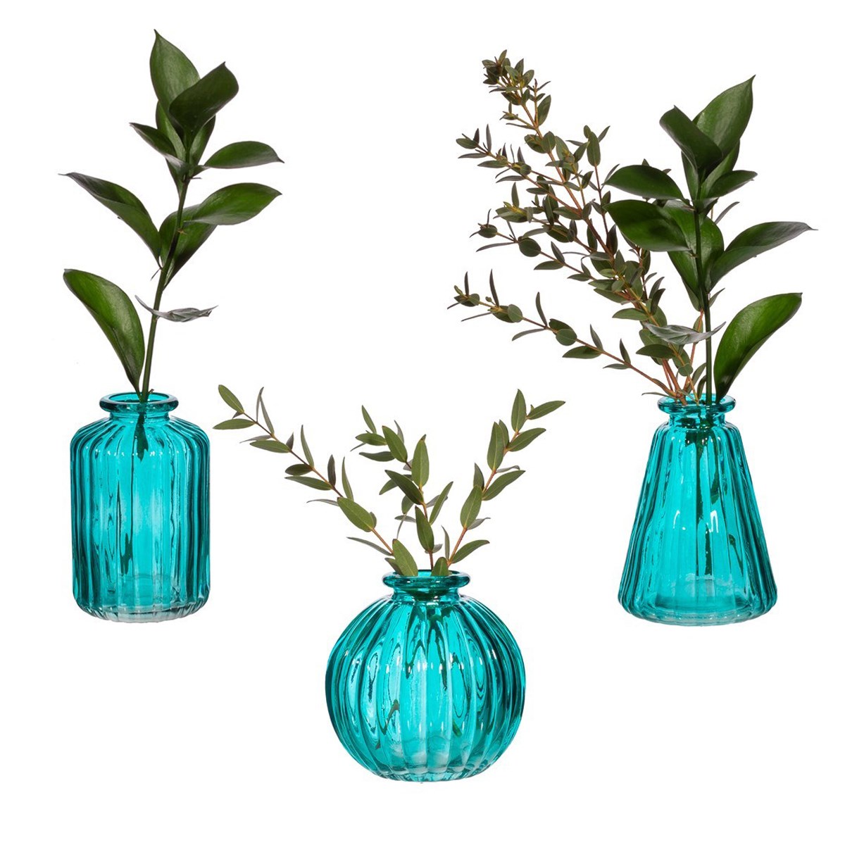 Sass and Belle Turquoise Glass Bud Vases - Set of 3