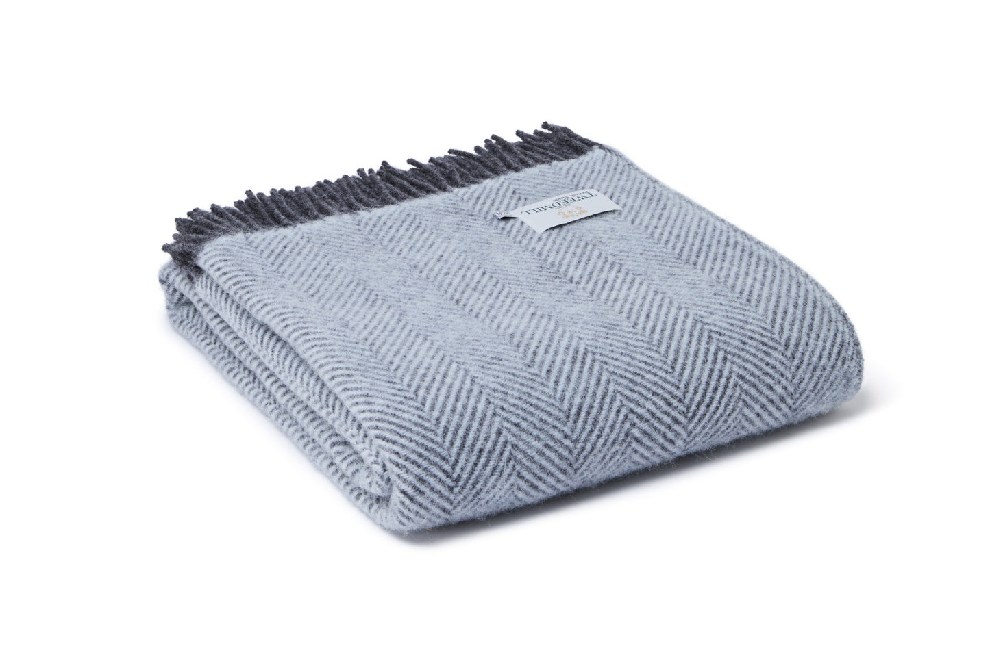 Tweedmill Lifestyle Herringbone Wool Throw Blanket Powder Blue, Charcoal