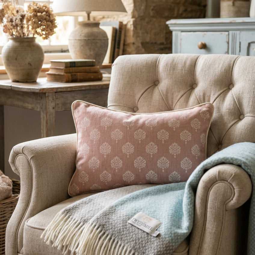 Raspberry Leaf Interiors Cushion Segoa Blush