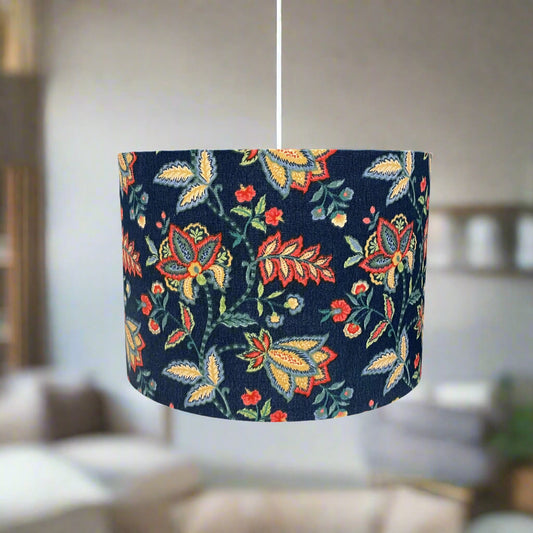 Raspberry Leaf Interiors Handmade  Lampshade 30cm Drum Maharishi Midnight