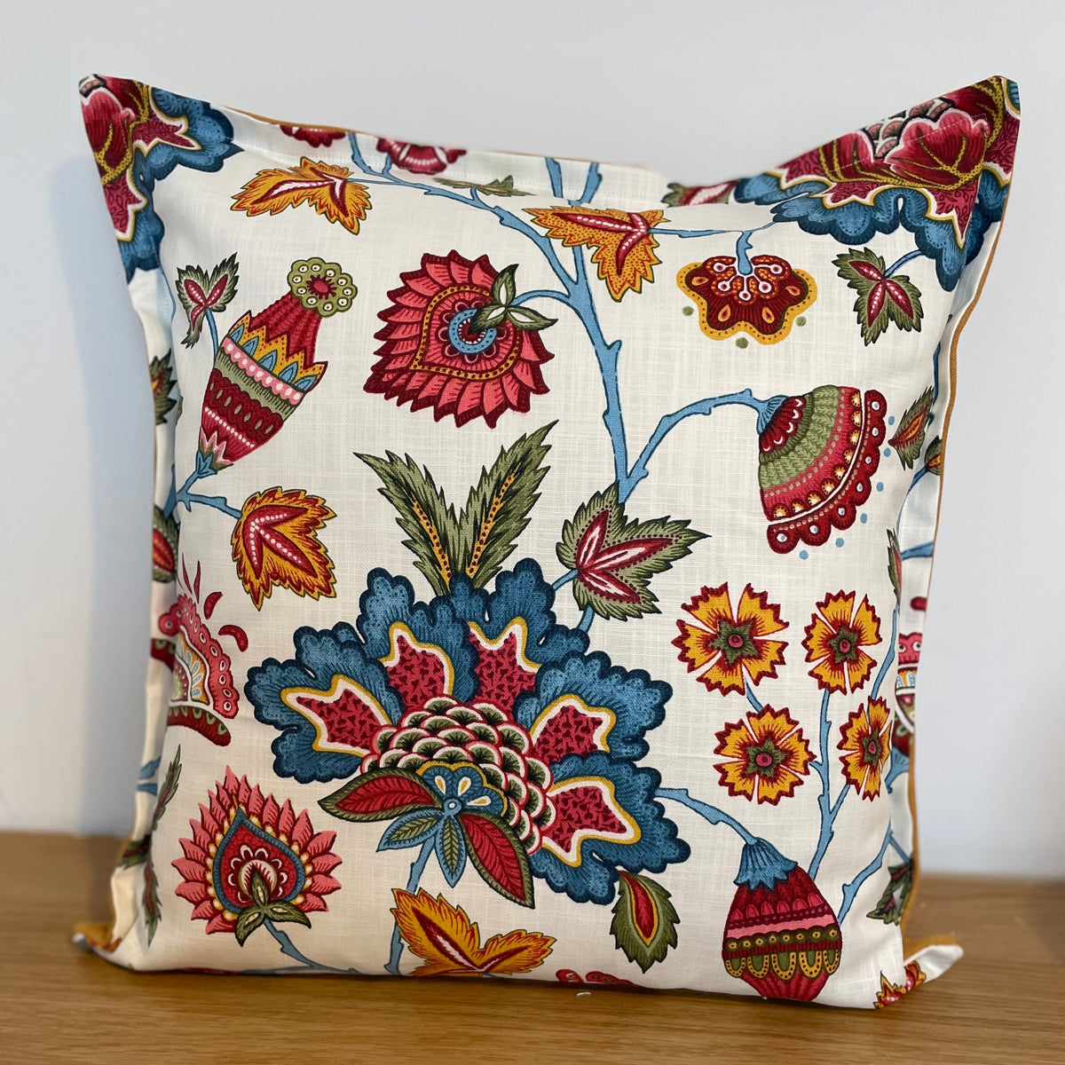 Raspberry Leaf Interiors Cushion Summer Tapestry Jacobean Style Print