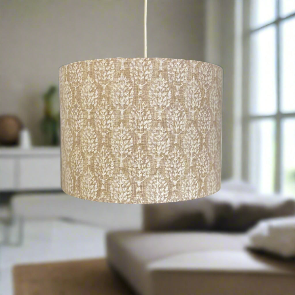 Raspberry Leaf Interiors Handmade Fabric Lampshade 30cm Drum Kemble Maize Block Print