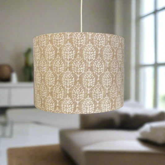 Raspberry Leaf Interiors Handmade Fabric Lampshade 30cm Drum Kemble Maize Block Print