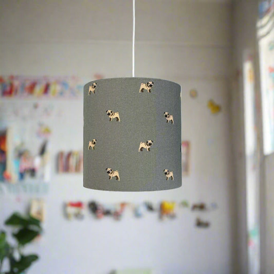 Raspberry Leaf Interiors Handmade Lampshade 20cm Drum Sophie Allport Pugs