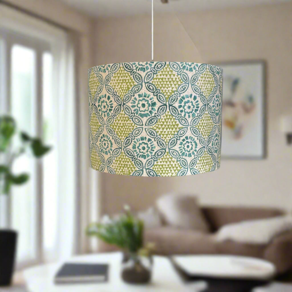 Raspberry Leaf Interiors Handmade Lampshade, 30cm Drum Stardust Opal Fabric