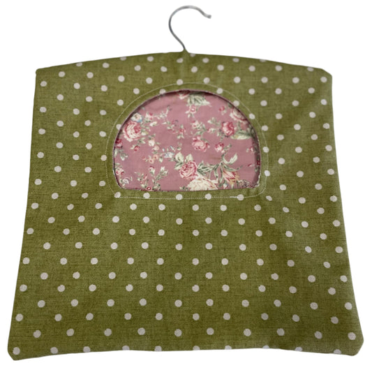 Handmade Vintage Style Clothes Peg Bag Polka Dot and Pink Floral Print