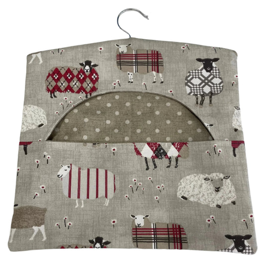 Handmade Vintage Style Clothes Peg Bag Sheep Design with Polka Dot Lining