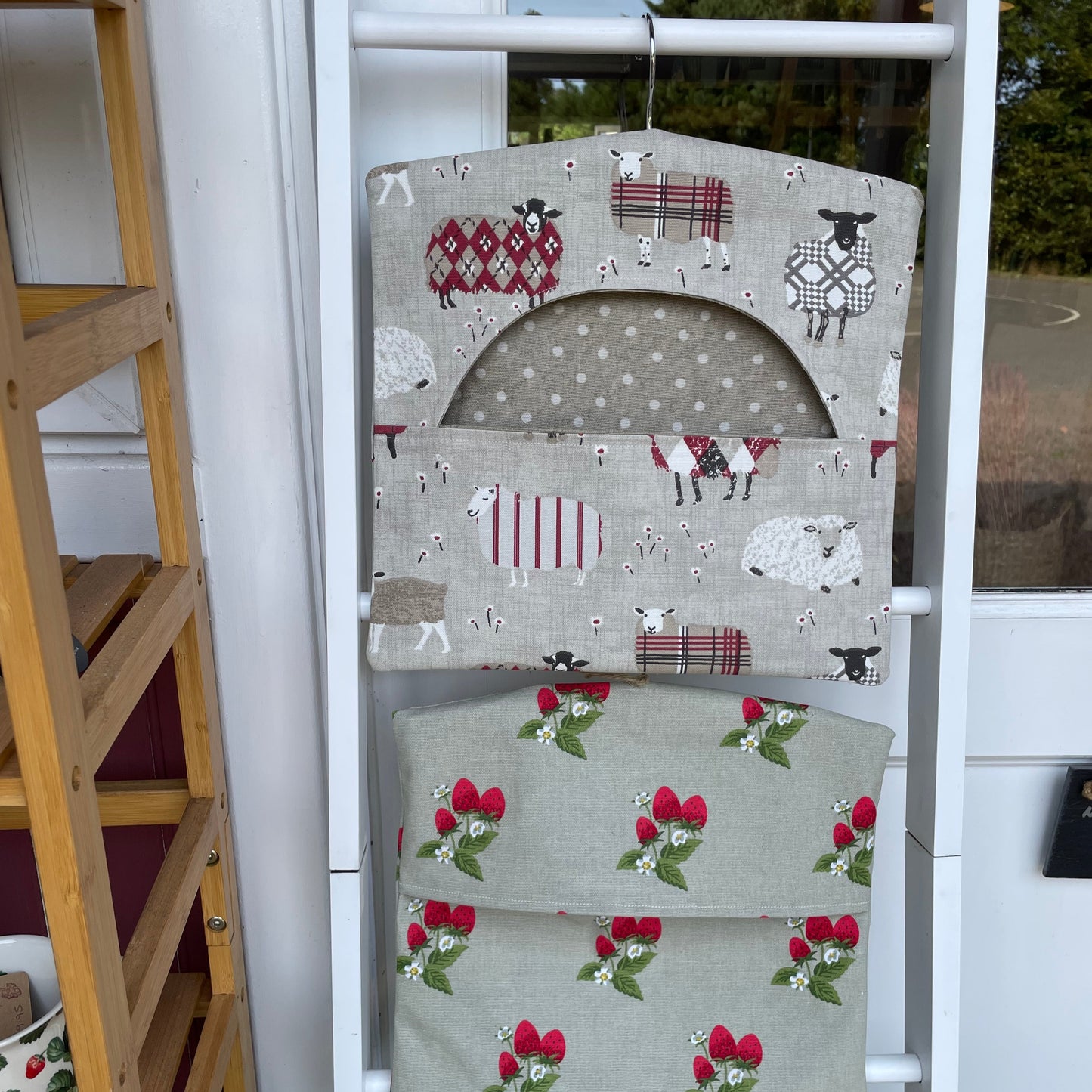 Handmade Vintage Style Clothes Peg Bag Sheep Design with Polka Dot Lining