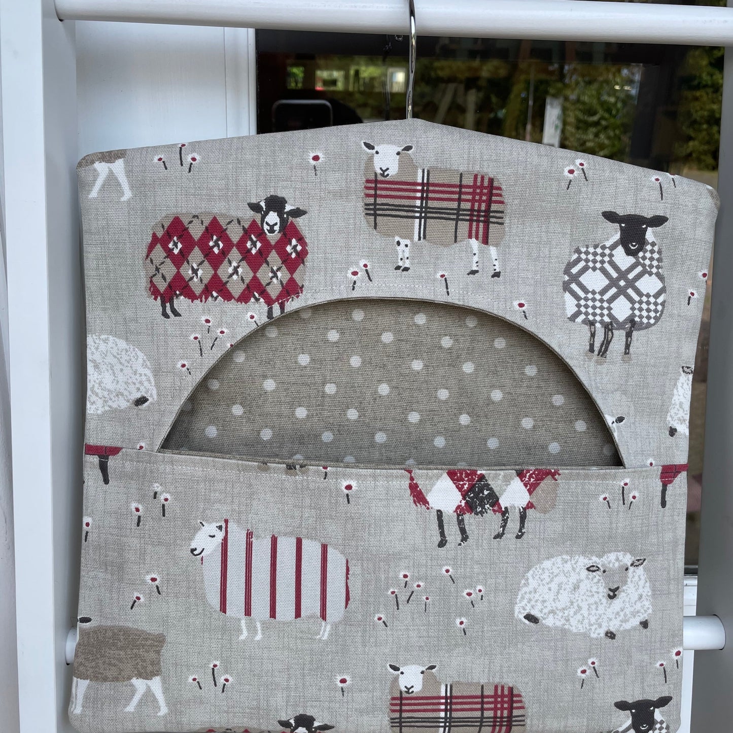 Handmade Vintage Style Clothes Peg Bag Sheep Design with Polka Dot Lining