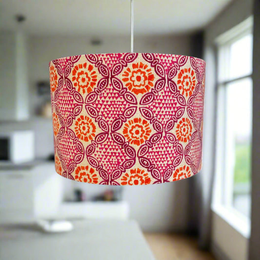 Raspberry Leaf Interiors Handmade Lampshade, 40cm Drum Stardust Hot Pink Fabric