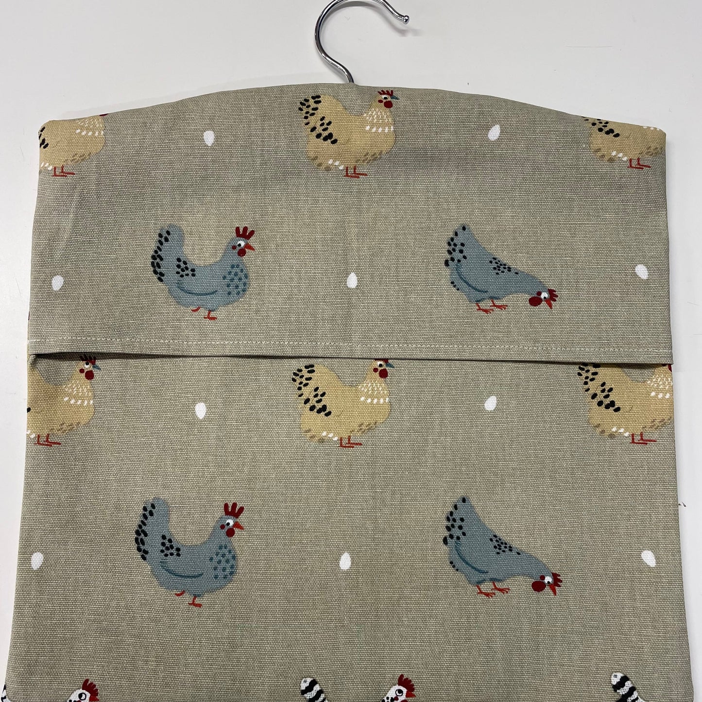 Raspberry Leaf Interiors Handmade Fabric Peg Bag Sophie Allport Chicken Lay a Little Egg