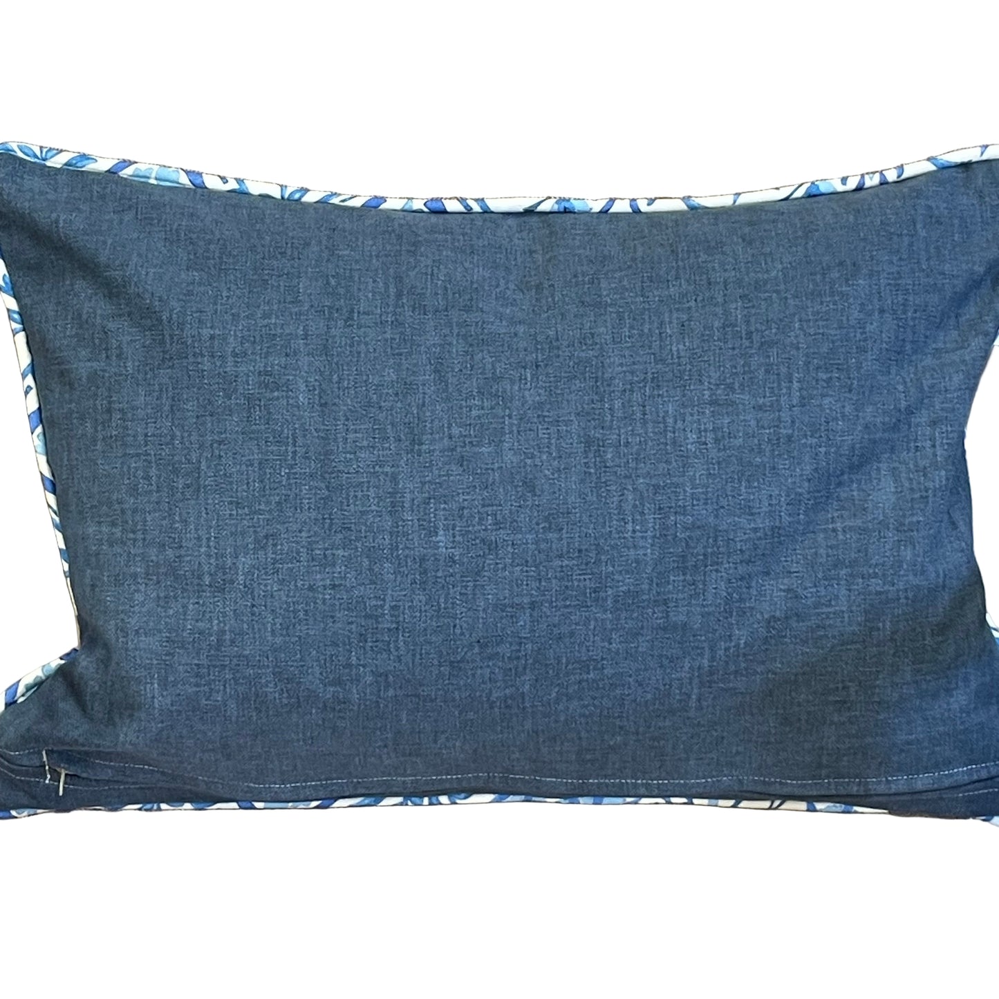 Raspberry Leaf Interiors Cushion Suhani Batik, 14" x 20", 35cm x 50cm, White and Blue Floral Print