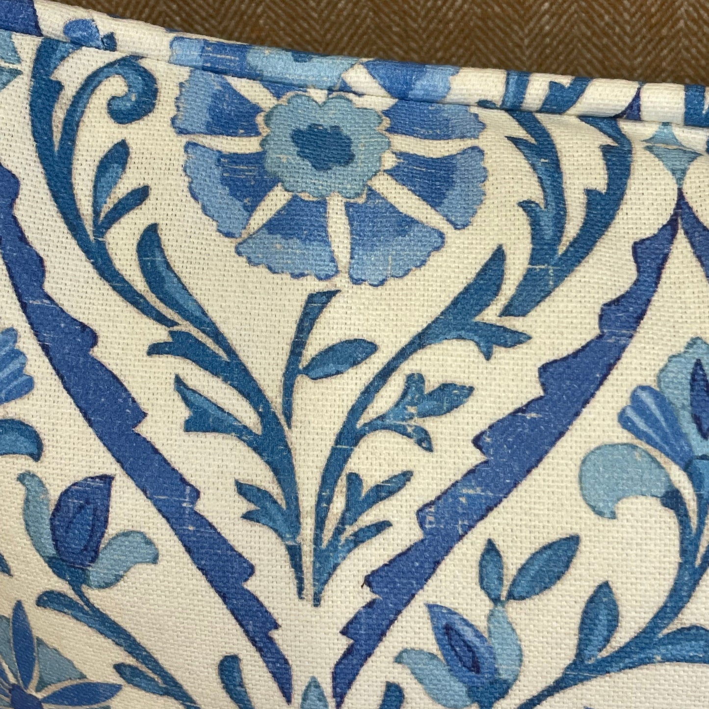 Raspberry Leaf Interiors Cushion, Suhani Batik, 17" Square (43cm), White and Blue Floral Print