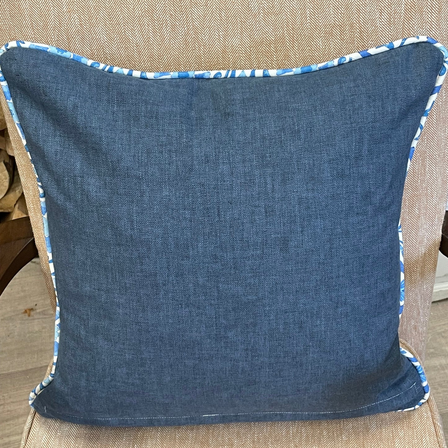 Raspberry Leaf Interiors Cushion, Suhani Batik, 17" Square (43cm), White and Blue Floral Print