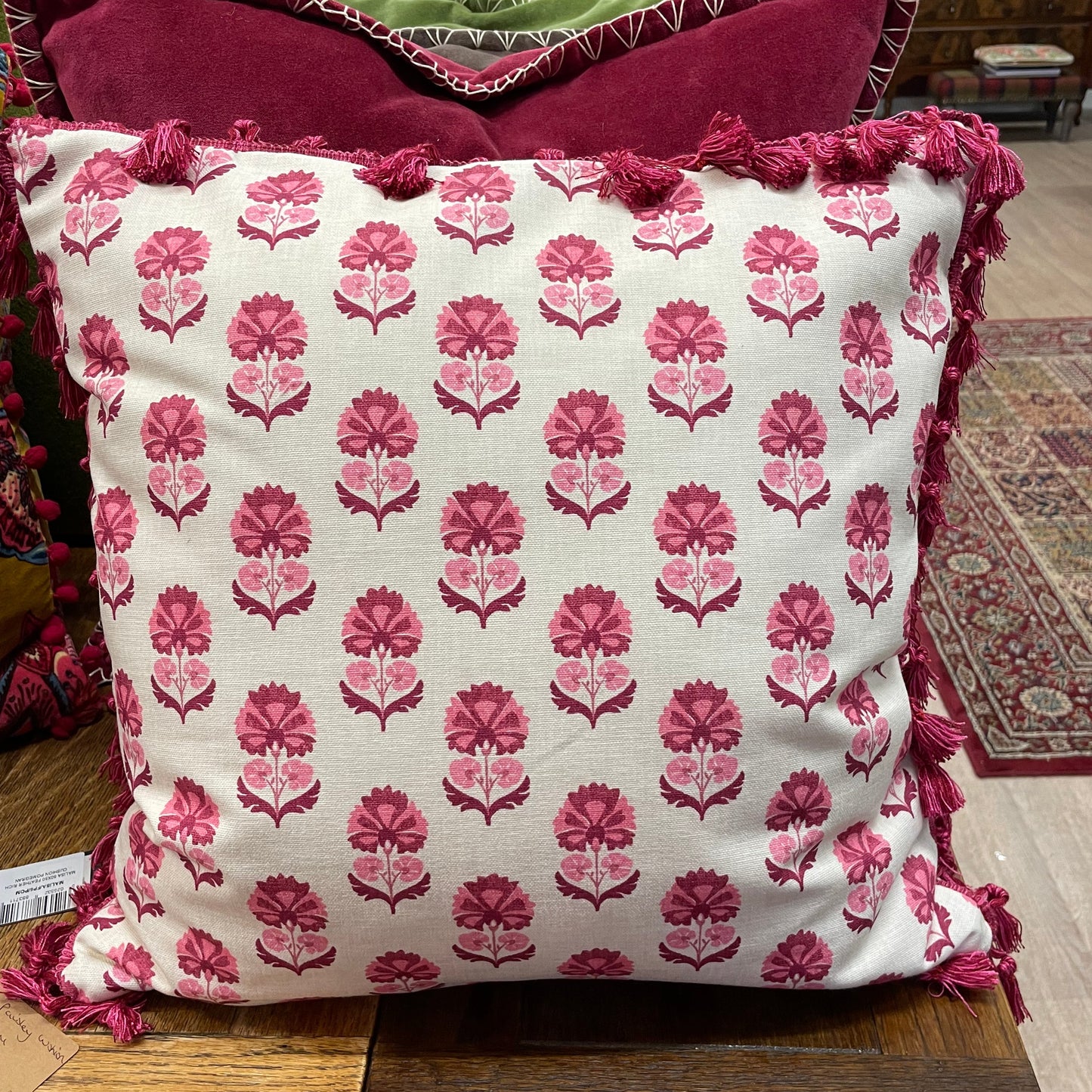 Raspberry Leaf Interiors Cushion Shani Carmine 19", 48cm Block Print
