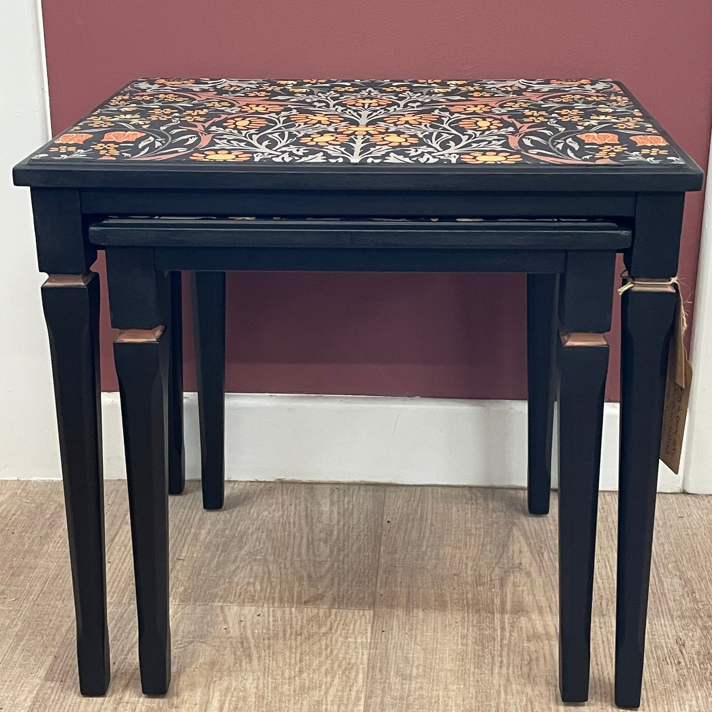 Upcycled Nest of Tables Black William Morris Blackthorn Paper