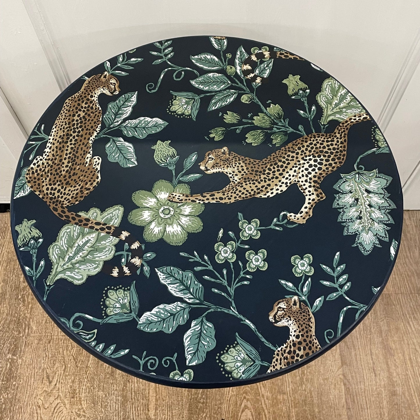 Upcycled Wooden Side Table with Tropical Jungle Print
