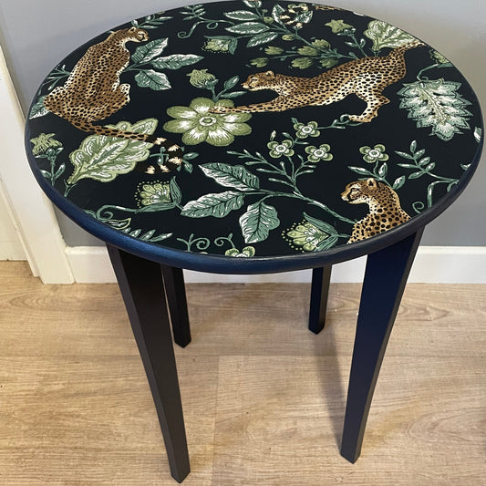 Upcycled Wooden Side Table with Tropical Jungle Print