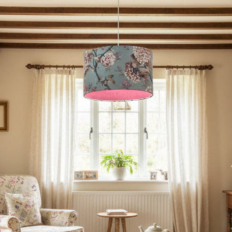 Raspberry Leaf Interiors Handmade Lampshade Bouquet Sweet Pea Bluebell 40cm Drum