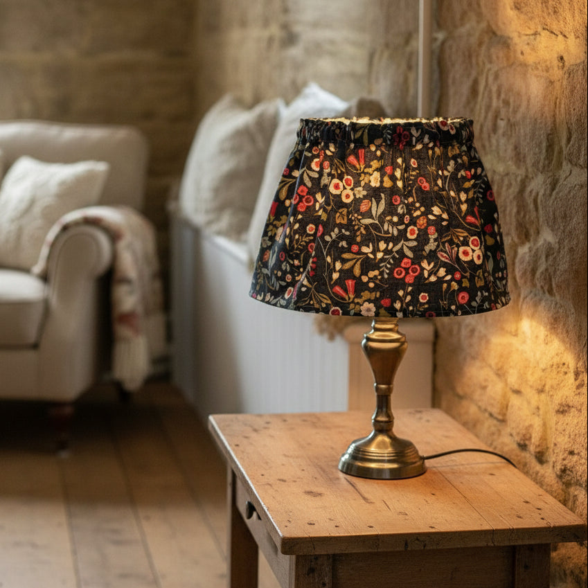 Cotton Loose Scrunchie Lampshade Cover Ashbee Navy Fabric
