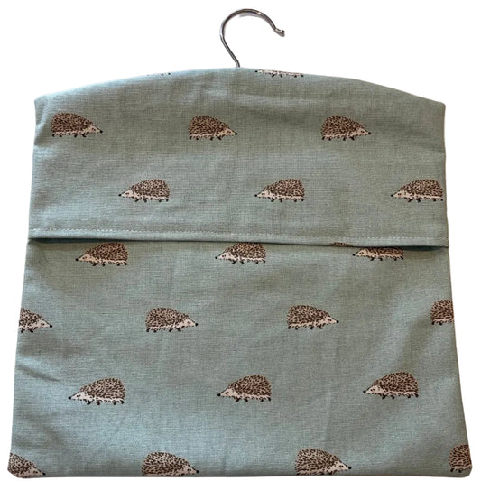 Raspberry Leaf Interiors Handmade Fabric Peg Bag Sophie Allport Hedgehog Blue