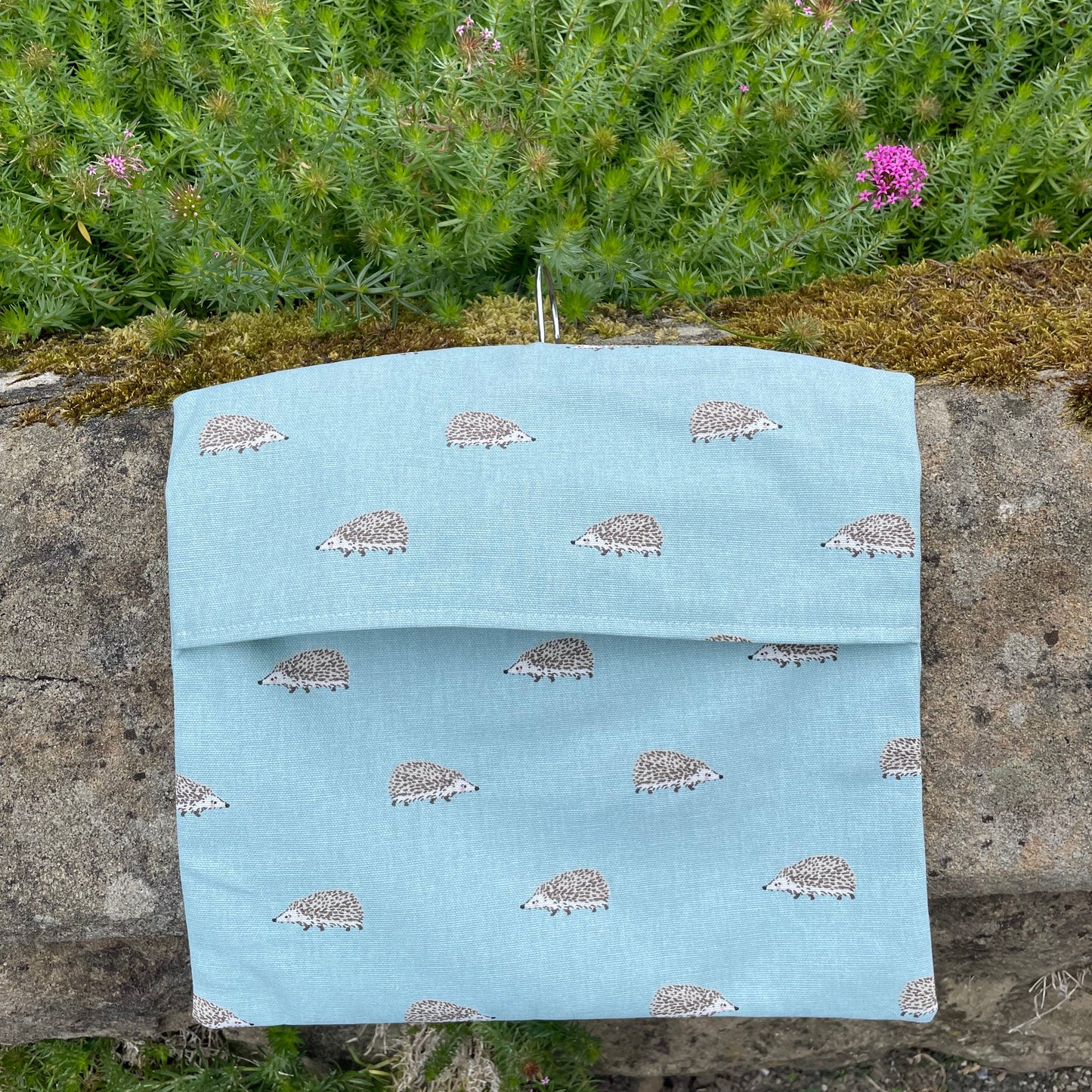 Raspberry Leaf Interiors Handmade Fabric Peg Bag Sophie Allport Hedgehog Blue