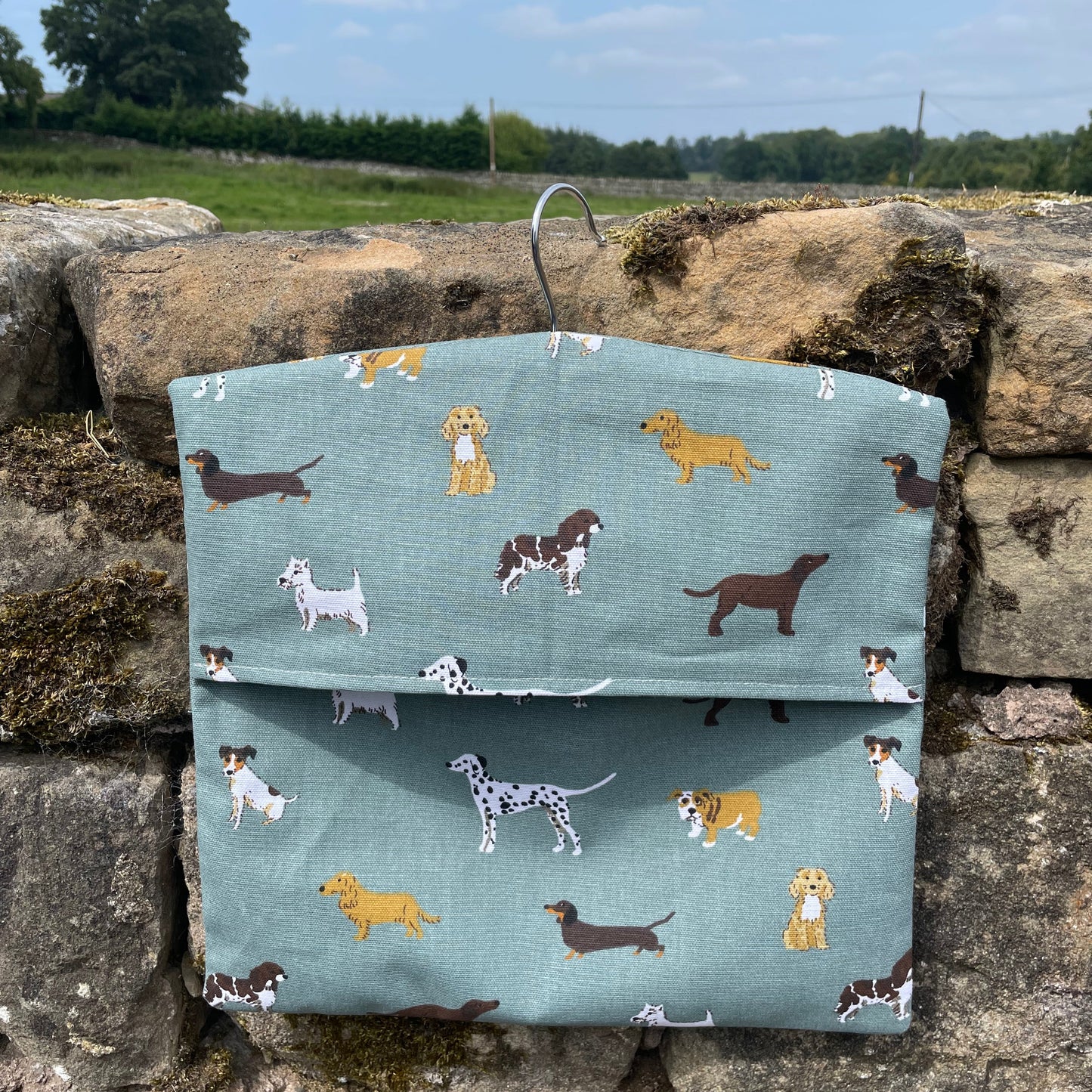 Raspberry Leaf Interiors Handmade Fabric Peg Bag  Sophie Allport Dogs Fetch