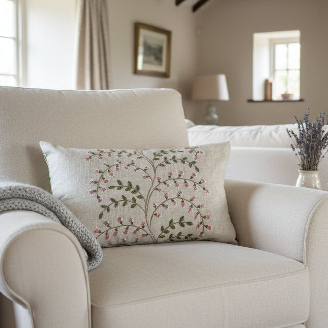 Raspberry Leaf Interiors Cushion Meadowvale Rosewood 12" x 18", 30cm x 45cm