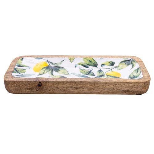 Lemons and Leaves Enamelled Mango Wood Serving Platter